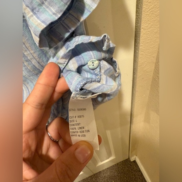 Cut Loose Hanky Linen 100% Boxy Shirt Blue Stripe Lagenlook , Large - Picture 2 of 9